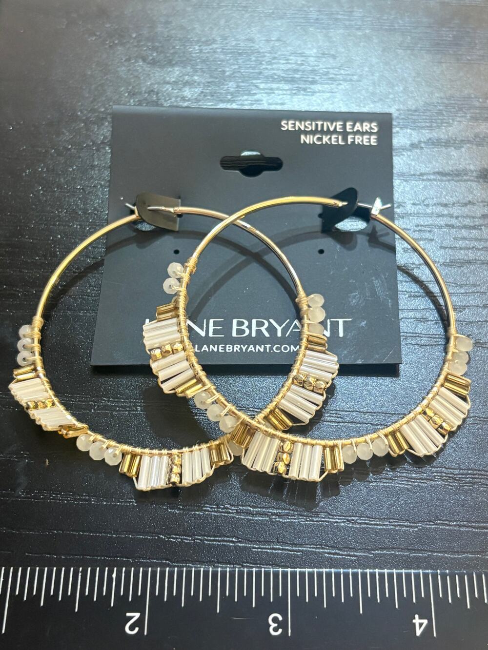 Lane Bryant Gold Tone Beaded Hoop Earrings NWT